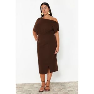 Trendyol Curve Brown One-Shoulder Midi Knitted Dress obraz