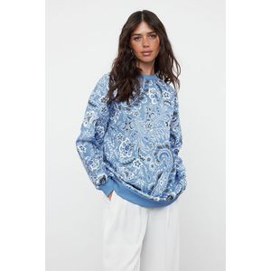 Trendyol Blue Paisley Patterned Diver/Scuba Knitted Sweatshirt obraz