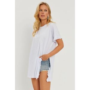 Cool & Sexy Women's White Ruffle Long T-Shirt obraz