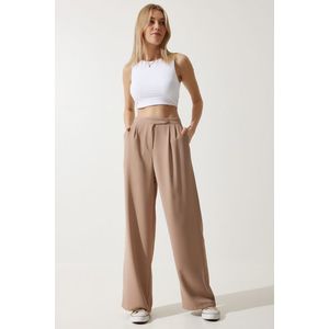 Happiness İstanbul Women's Biscuit Loose Palazzo Trousers obraz