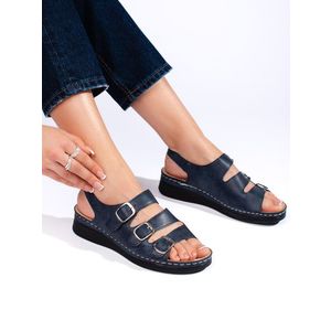 Shelvt Women's navy blue sandals with buckles obraz