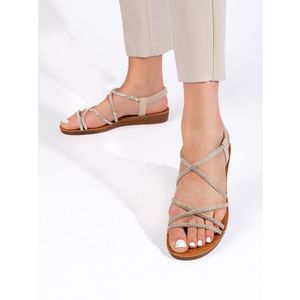 Shelvt Slip-on beige sandals with cubic zirconia obraz