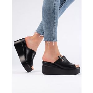 Shelvt Black wedge flip-flops obraz