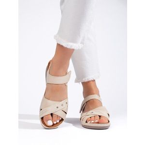 Shelvt Lightweight beige women's platform sandals obraz