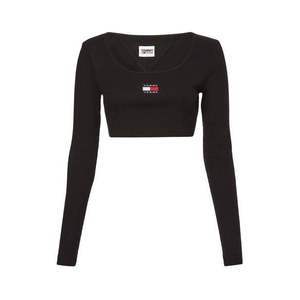 Tommy Jeans Top - TJW CROP RIB CENTER BADGE LS black obraz