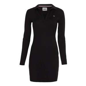 Tommy Jeans Dress - TJW LS SLIM V-NECK POLO DRESS black obraz