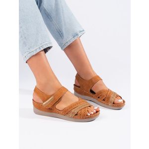 Shelvt Women's brown Velcro sandals obraz