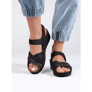 Shelvt Women's black platform sandals obraz