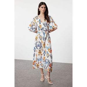 Trendyol Multicolored Ethnic Belted Patterned A-Line Double Breasted Collar Woven Dress obraz