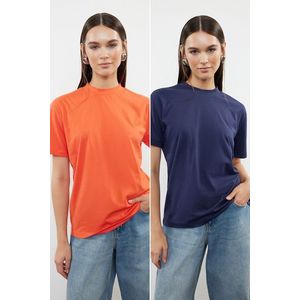 Trendyol Navy blue-red 2-pack 100% Cotton Basic Stand-up Collar Knitted T-Shirt obraz