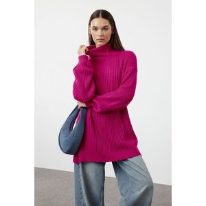 Trendyol Fuchsia Pink Corded Basic Knitwear Sweater obraz