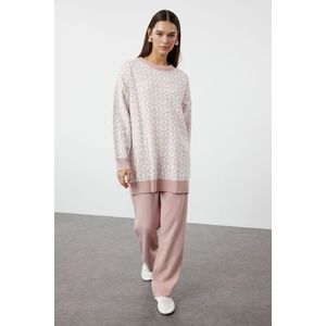 Trendyol Dusty Rose Geometric Patterned Sweater-Pants Knitwear Set obraz