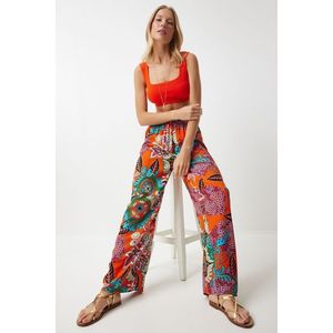 Happiness İstanbul Women's Orange Turquoise Patterned Flowing Viscose Palazzo Trousers obraz