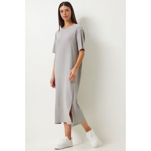 Happiness İstanbul Women's Gray Loose Long Daily Summer Knitted Dress obraz