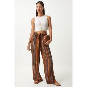 Happiness İstanbul Women's Brown Patterned Flowing Viscose Palazzo Trousers obraz