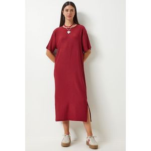 Happiness İstanbul Women's Burgundy Loose Long Daily Summer Knitted Dress obraz