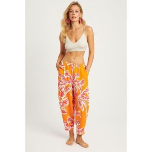 Cool & Sexy Women's Orange Patterned Linen Shalwar Trousers K1253 obraz