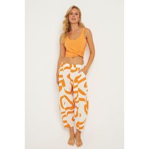 Cool & Sexy Women's Ecru-Orange Patterned Linen Shalwar Trousers K1253 obraz