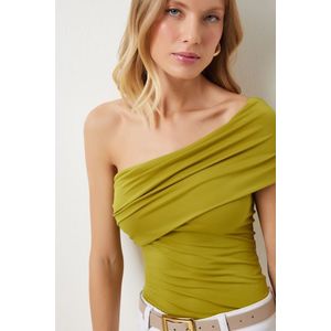 Happiness İstanbul Women's Oil Green One Shoulder Gathered Knitted Blouse obraz