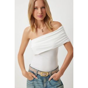 Happiness İstanbul Women's White One Shoulder Gathered Knitted Blouse obraz