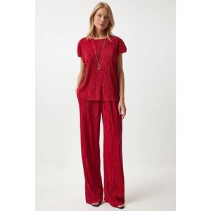 Happiness İstanbul Women's Red Pleated Casual Blouse Trousers Set obraz