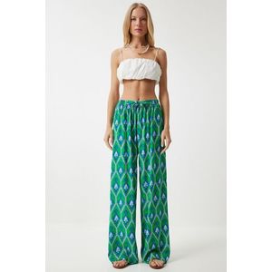 Happiness İstanbul Women's Green Blue Patterned Loose Viscose Palazzo Trousers obraz