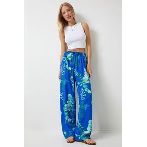 Happiness İstanbul Women's Blue Aqua Green Patterned Loose Viscose Palazzo Trousers obraz