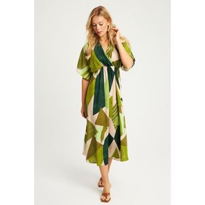 Cool & Sexy Women's Khaki Patterned Double Breasted Midi Dress HT108 obraz