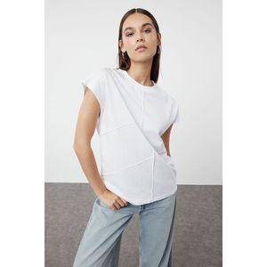 Trendyol White 100% Cotton Oversize/Wide Fit Knitted T-Shirt with Piping Detail obraz