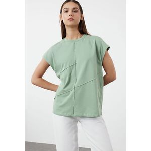 Trendyol Mint 100% Cotton Oversize/Wide Fit Knitted T-Shirt with Piping Detail obraz