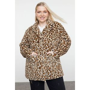 Trendyol Curve Brown Regular Fit Leopard Patterned Soft Touch Fur Coat obraz