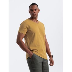 Ombre BASIC men's classic cotton T-shirt with a serape neckline - mustard obraz