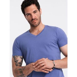 Ombre BASIC men's cotton classic tee with v-neck - purple obraz