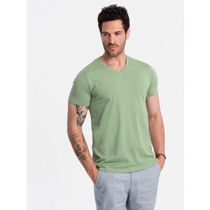 Ombre BASIC men's cotton classic tee with v-neck - green obraz