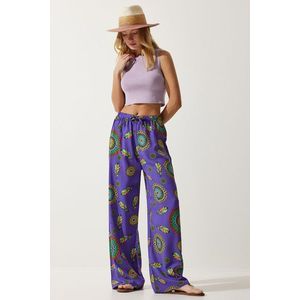 Happiness İstanbul Women's Purple Patterned Flowing Viscose Palazzo Trousers obraz