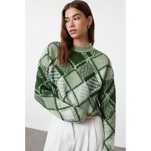 Trendyol Mint Wide Fit Crop Soft Textured Patterned Knitwear Sweater obraz