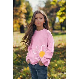 Trendyol Pink Girl's Floral Patterned Knitted Sweatshirt obraz