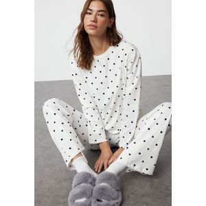 Trendyol Ecru Printed Single Jersey Knitted Pajama Set obraz