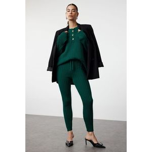 Trendyol Emerald Green Corded Trousers Knitwear Bottom-Top Set obraz