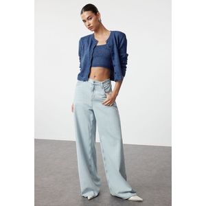 Trendyol Indigo Crop Soft Textured Blouse-Cardigan Knitwear Set obraz