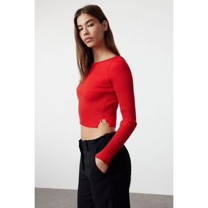 Trendyol Red Super Crop Knitwear Sweater with Heart Accessories obraz