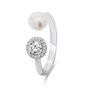 Brilio Silver Elegantní stříbrný prsten s pravou perlou a zirkony RI062W 50 mm obraz