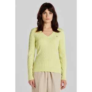 SVETR GANT STRETCH COTTON CABLE V-NECK PASTEL LIME obraz