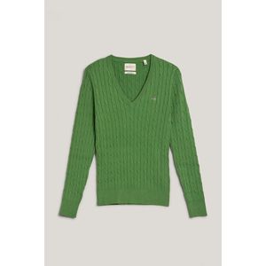 SVETR GANT STRETCH COTTON CABLE V-NECK DUSTY GREEN obraz