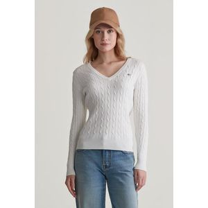 SVETR GANT STRETCH COTTON CABLE V-NECK EGGSHELL obraz