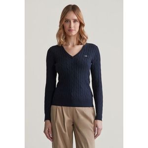 SVETR GANT STRETCH COTTON CABLE V-NECK DOVE BLUE obraz