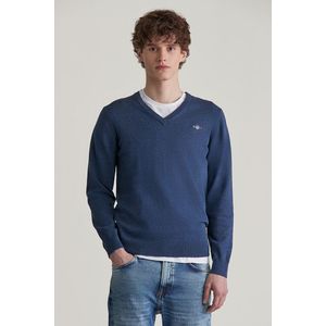 SVETR GANT CLASSIC COTTON V-NECK DARK JEANSBLUE MELANGE obraz