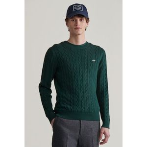 SVETR GANT COTTON CABLE C-NECK TARTAN GREEN obraz