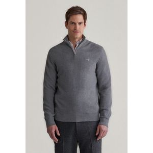 SVETR GANT COTTON TEXTURED HALF ZIP DARK GREY MELANGE obraz