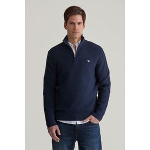 SVETR GANT COTTON TEXTURED HALF ZIP EVENING BLUE obraz